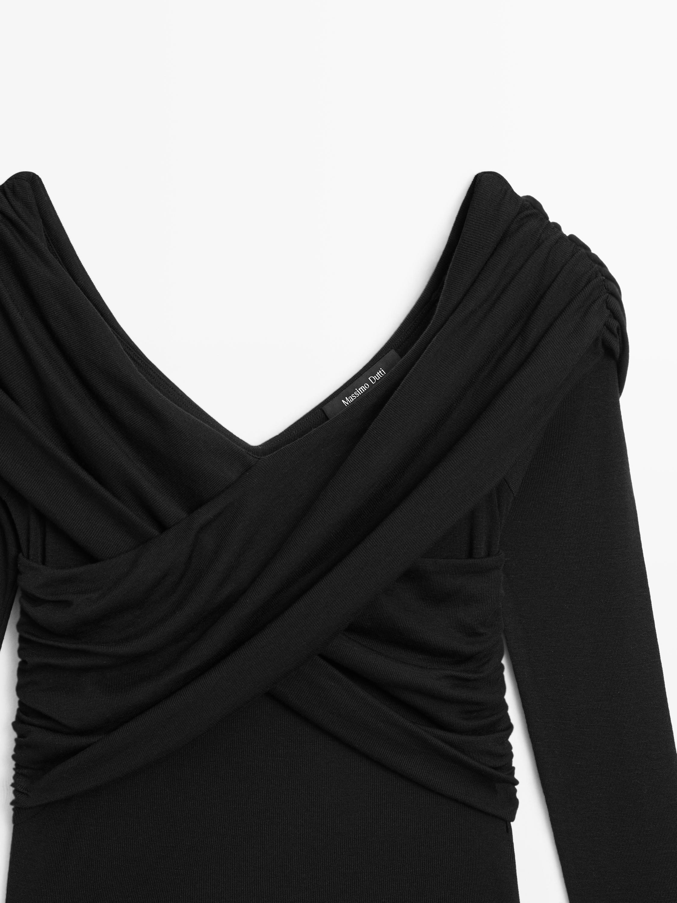 Off-the-shoulder lyocell and wool blend top